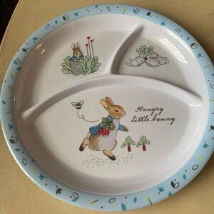 Beatrix Potter Peter Rabbit Divided Plate - White and Blue Melamine 10 inches